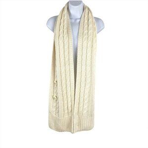 Fred Perry Scarf‎ Cable Knit Acrylic Wool Ivory Cream Buttons Women's One Size